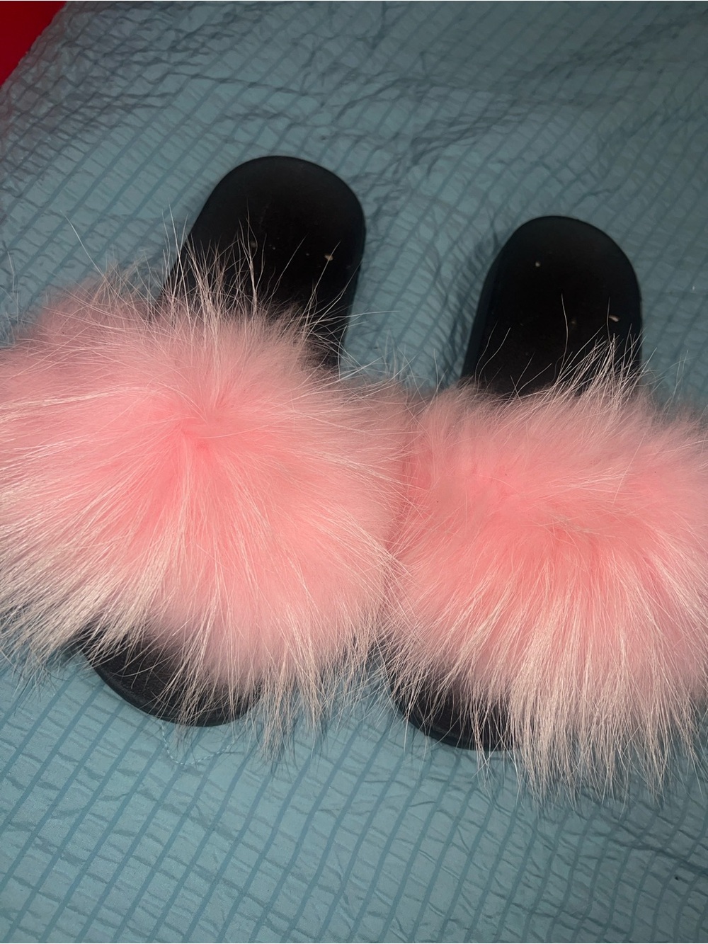 Pink Faux Fur Slide Sandals - Women